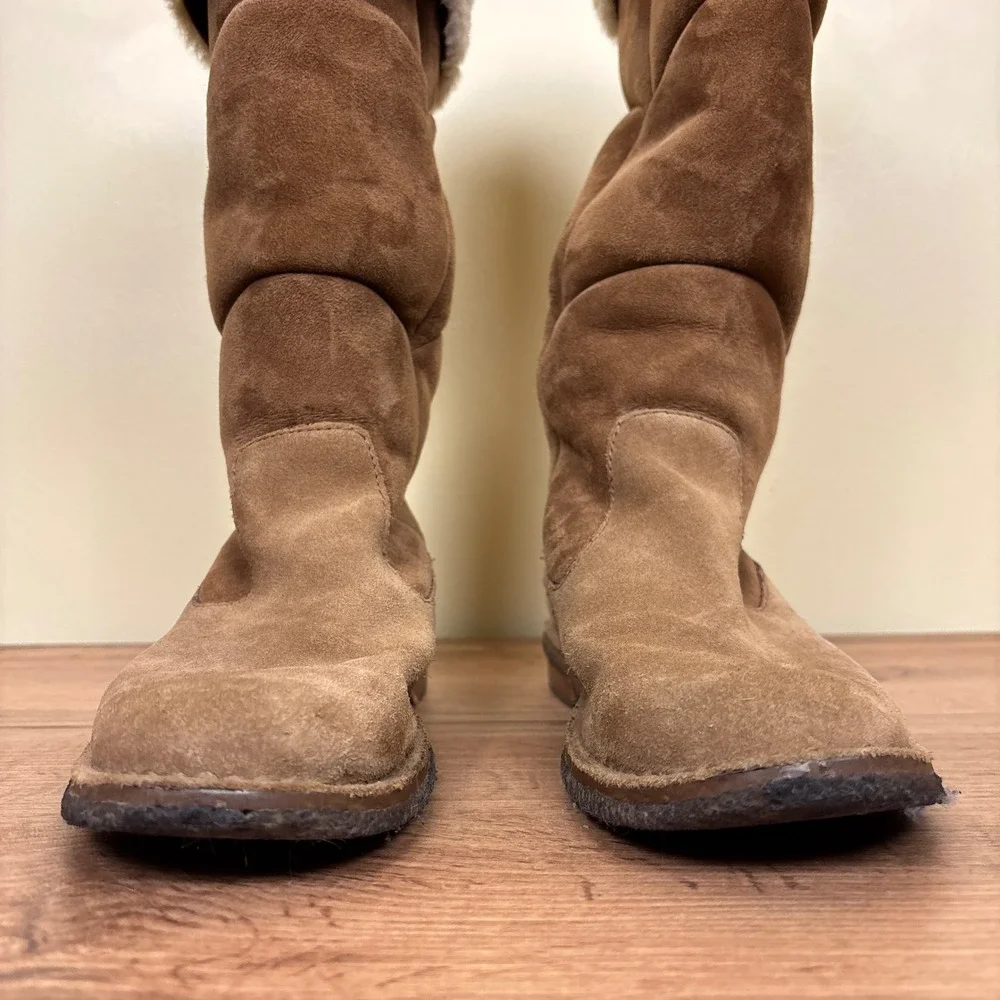 UGG Samantha Tall Boot Chestnut Tan Brown Women‎ Size 9 Foldover Knee High Suede